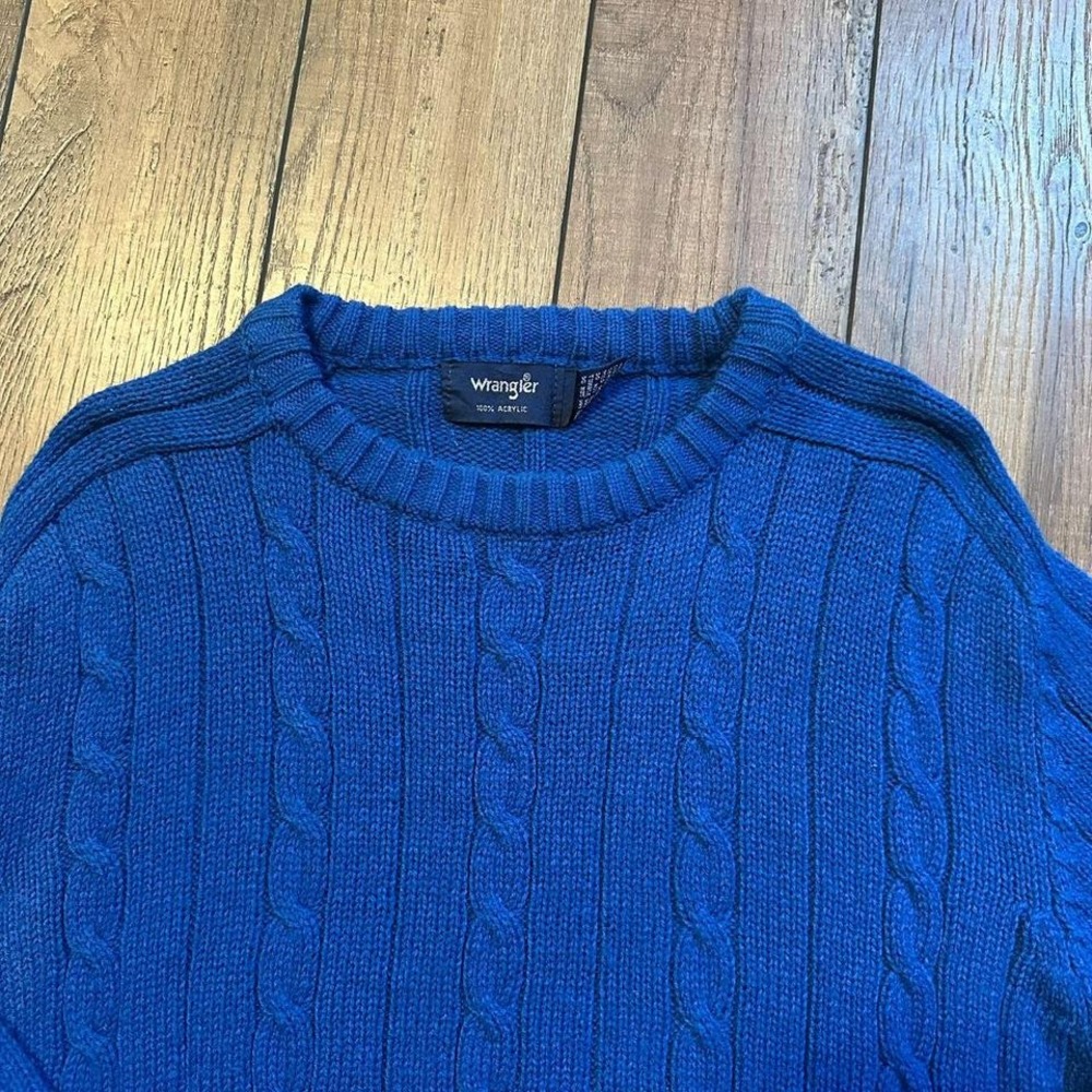 Vintage Wrangler Sweater Men's Size XL Cable‎ Knit Blue